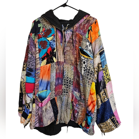 Patchwork Colorful Art To Wear Batik Windbreaker Jacket - Picture 1 of 16